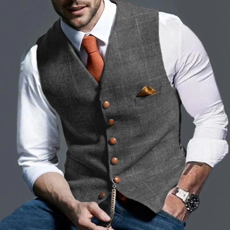 Men's Classic Lapel Check Sleeveless Vest