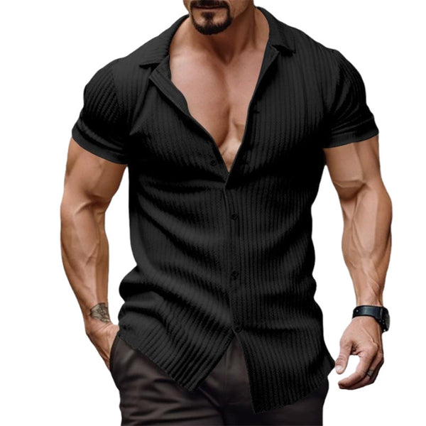 Men's Fashion Casual Vertical Stripe Short Sleeve Lapel Top