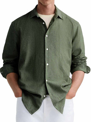 Men's Simple Basic Lapel Solid Color Long Sleeve Shirt