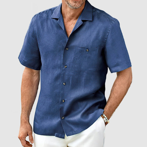 Men's Casual Cotton Linen Pocket Shirt