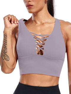 YM & Dancer C40 Women's Longline Sport Bra Seamless Yoga Crop Top Medium-Low Support Workout Bra