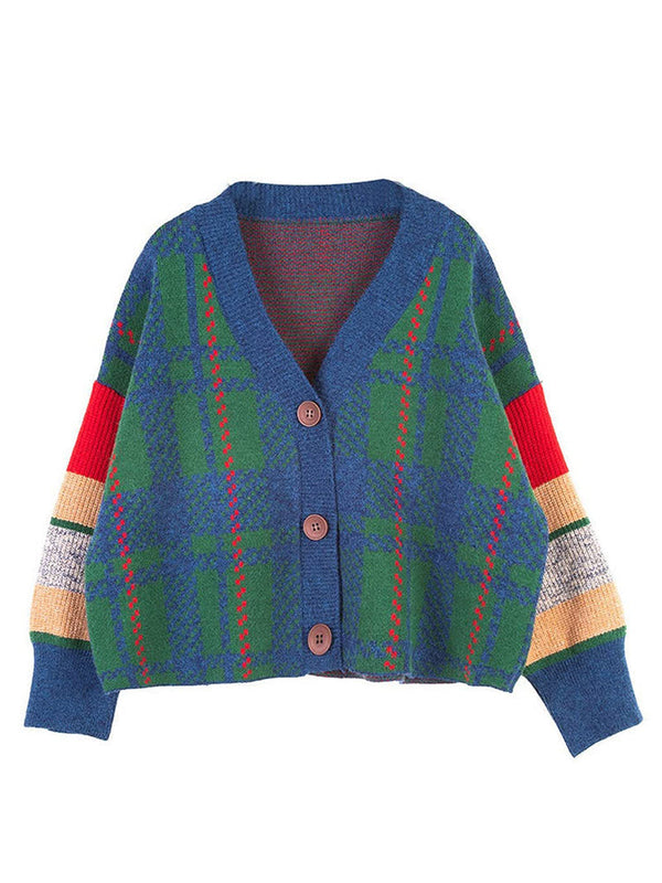 Retro Plaid Knit Cardigan