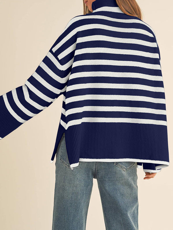 Striped Turtleneck Knit Sweater