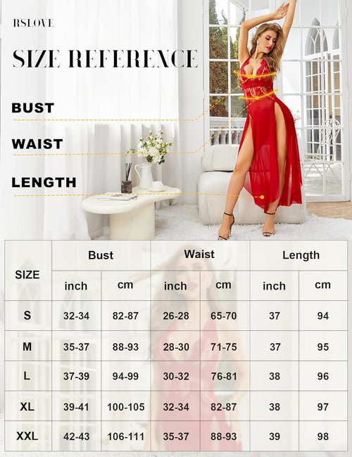 YM & Dancer C84 Women's Sexy Lingerie Lace Babydoll Sleepwear Mesh Chemise Deep V Neck Nightdress Side Slits Nightgowns