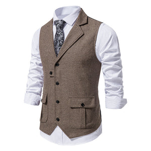 Men's Business Herringbone Lapel Pocket Sleeveless Vest