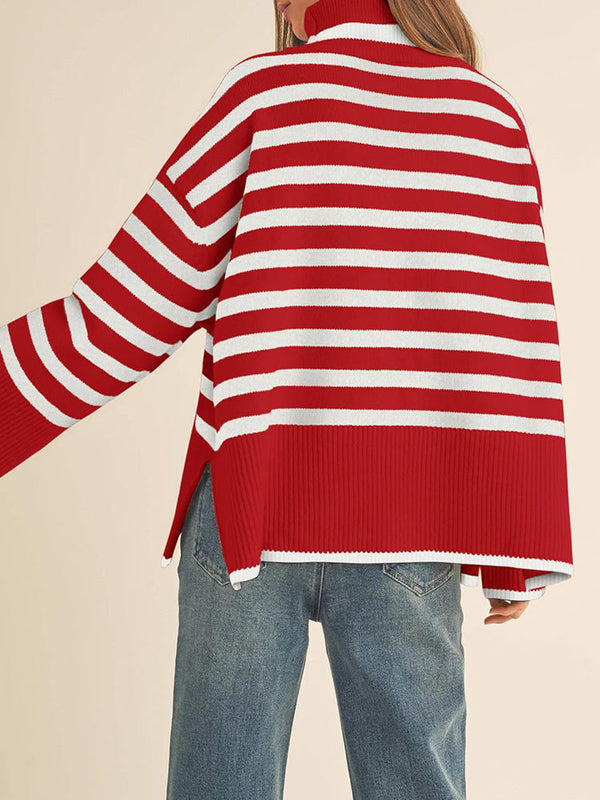 Striped Turtleneck Knit Sweater