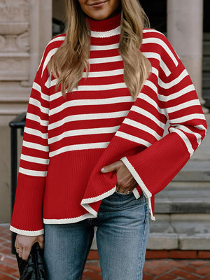 Striped Turtleneck Knit Sweater