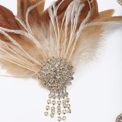 YM & Dancer P7 1920s Flapper Feather Headband with Crystal Chain Tassel Rhinestone Headband Feather Roaring 20s Headpiece Prom Party Festival Gatsby Hair Jewelry for Women and Girls