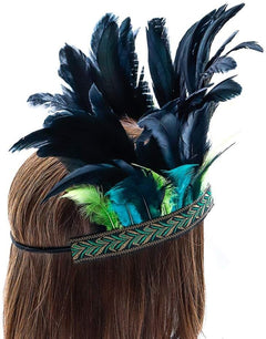 YM & Dancer P71 Peacock Feather Fascinator Decorative Feather Headpiece Crown Headdress Costume Halloween Headband for Party