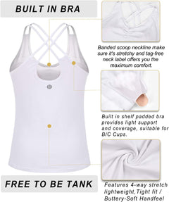 YM & Dancer C55 Yoga Tops for Women with Built-in Shelf Bra, Cross-Back Straps - Workout Tank Tops for Active Women