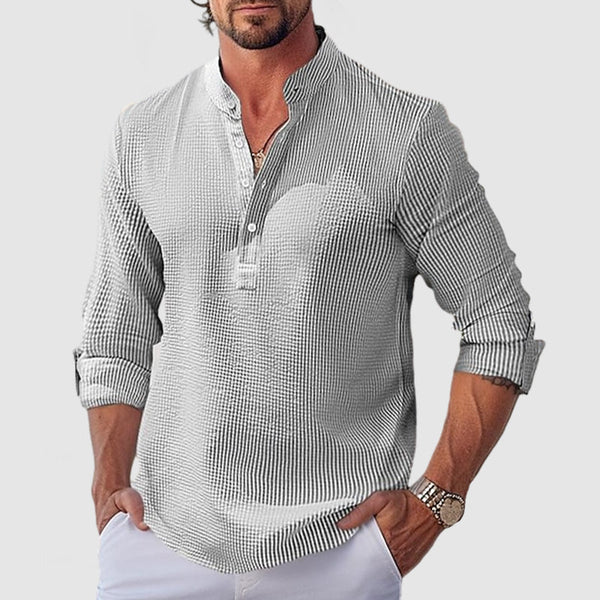 Men's Casual Beach Everyday Pineapple Textured Cotton Shirt