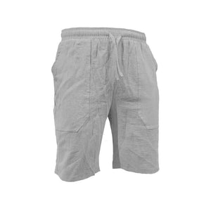 Men's summer cotton linen shorts draw rope elastic waist straight legs solid color breathable five minutes casual pants