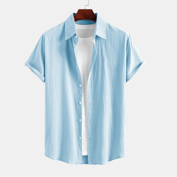 Men's fashionable solid color casual short sleeved shirt