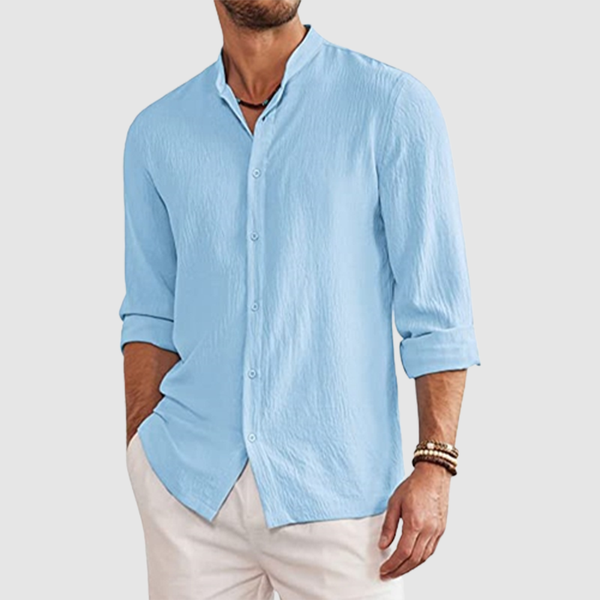 Men's new summer collage linen cardigan long sleeve shirt