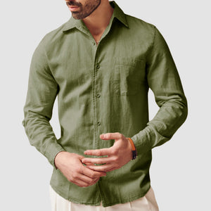 Men's Casual Cotton Linen Pocket Shirt