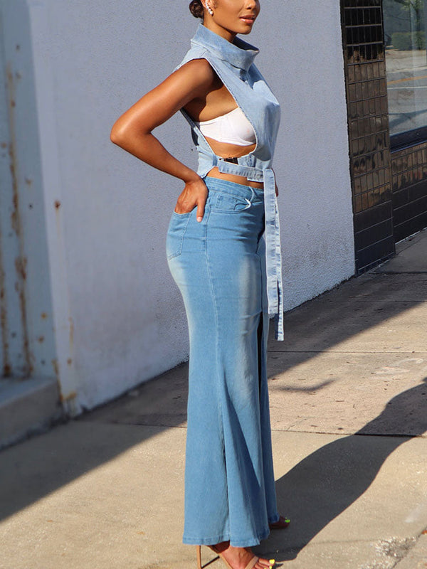 Front Slit Denim Skirt