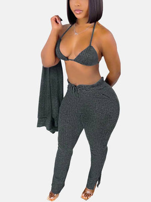 Cardigan Crop Tops & Pants 3 Piece Set