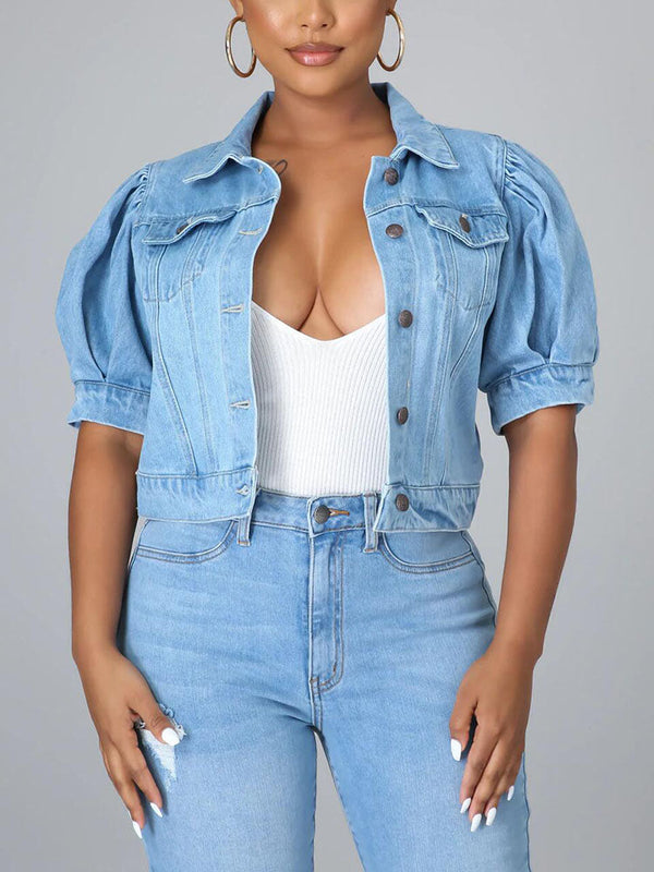 Puff Short Sleeve Denim Jacket