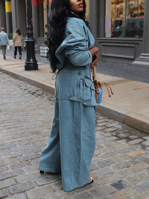 Denim Jacket & Wide Pants Set