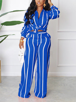 Striped Shirt Wide Pants Set