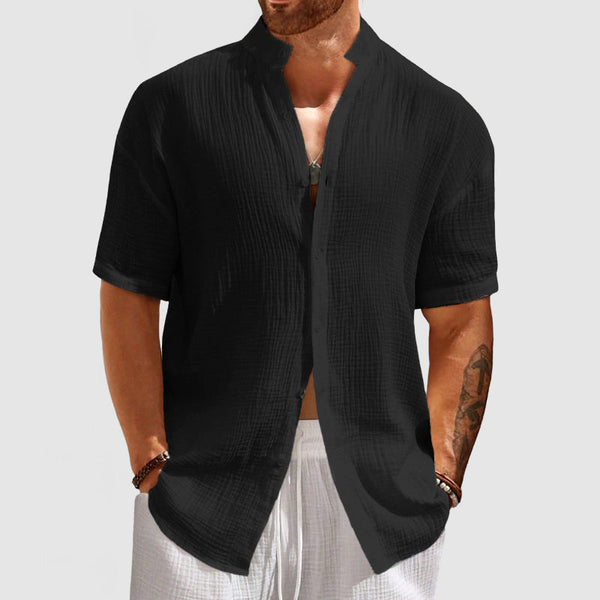 Men's Casual Pleated Textured Short Sleeve Shirt