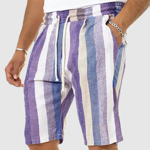 Men's Vacation Striped Cotton Linen Shorts