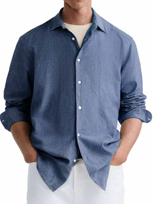 Men's Simple Basic Lapel Solid Color Long Sleeve Shirt