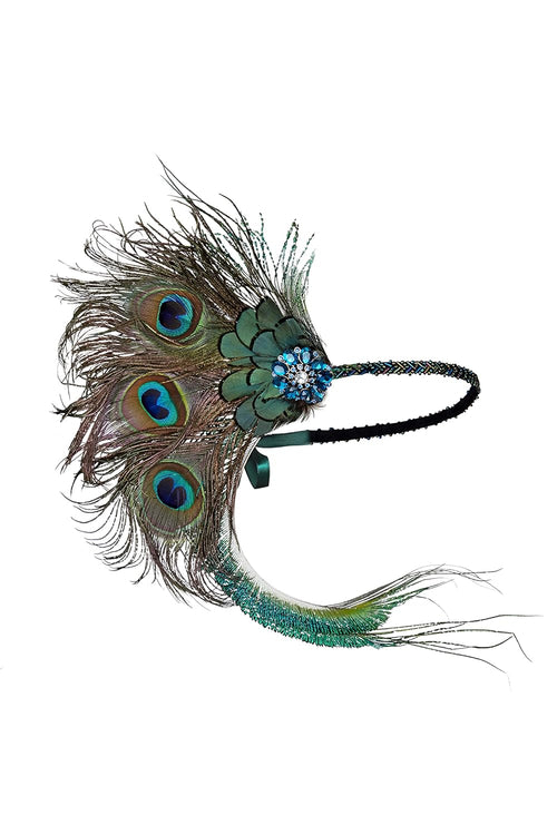 YM & Dancer P9 1920s Flapper Peacock Feather Headband Roaring 20s Beaded Showgirl Headpiece 1920s Great Gatsby Costume Hair Accessories (Blue & Green)
