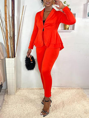 V-Neck Blazer Suit & Pants Set