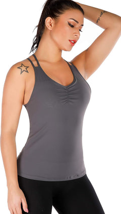 YM & Dancer C55 Yoga Tops for Women with Built-in Shelf Bra, Cross-Back Straps - Workout Tank Tops for Active Women