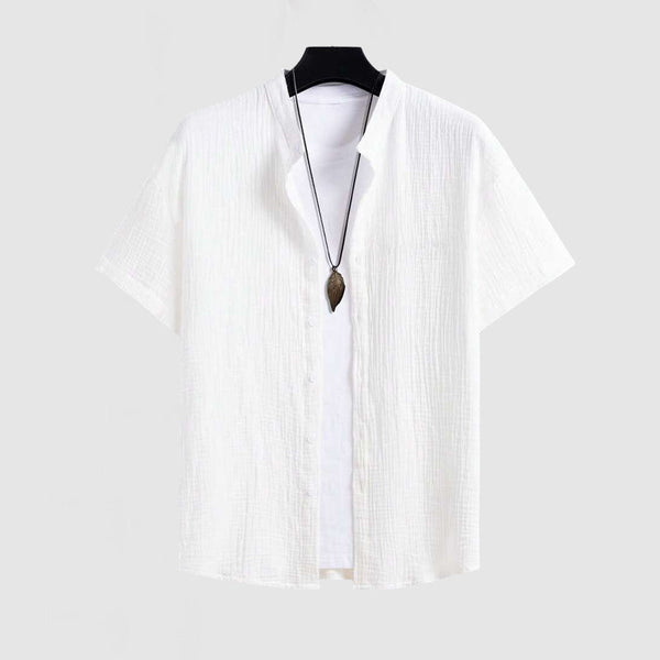 Men's Casual Pleated Textured Short Sleeve Shirt