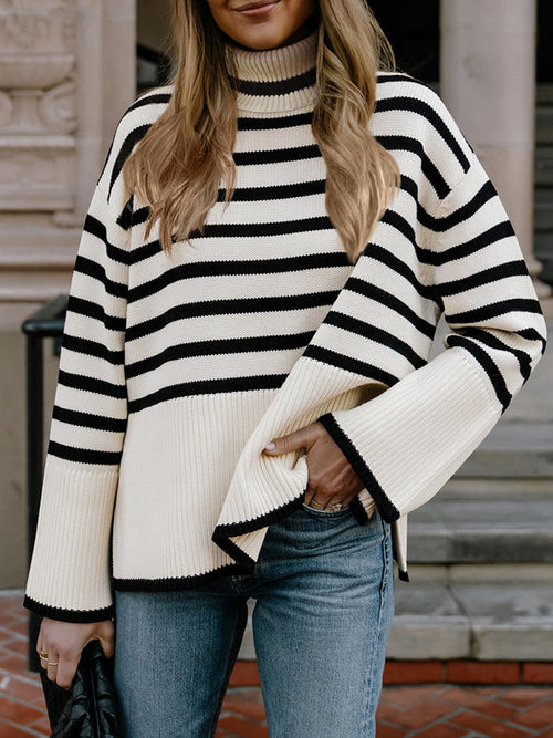 Striped Turtleneck Knit Sweater