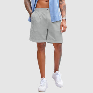 Men’s Linen Shorts Classic Fit Casual Elastic Waist Summer Beach Shorts