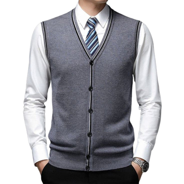 Men's V-neck Vest Knitted Cardigan Cashmere Vest