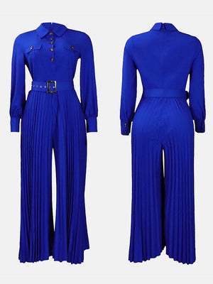 Button Pleated Wide Jumpsuit