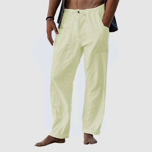 Men's summer cool pure linen wide leg pants thin pure color loose tight rope casual loose pants