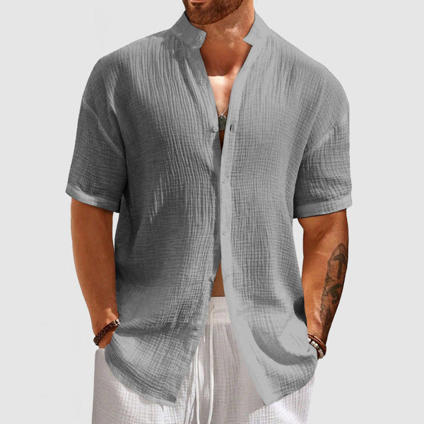 Men's Casual Pleated Textured Short Sleeve Shirt