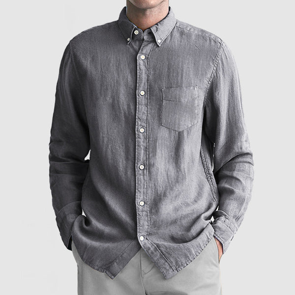 Men's Basic Casual Cotton Linen Pocket Shirt