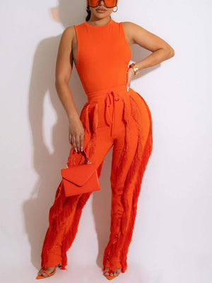 Sleeveless Top Tassel Pants Set