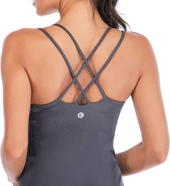 YM & Dancer C55 Yoga Tops for Women with Built-in Shelf Bra, Cross-Back Straps - Workout Tank Tops for Active Women