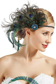 YM & Dancer P9 1920s Flapper Peacock Feather Headband Roaring 20s Beaded Showgirl Headpiece 1920s Great Gatsby Costume Hair Accessories (Blue & Green)