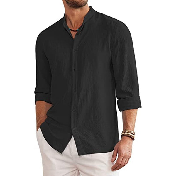 Men's new summer collage linen cardigan long sleeve shirt