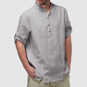 Men's Daily Cotton Linen Long Sleeve Henley Shirt