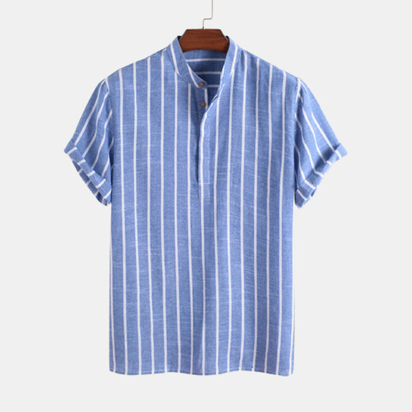 Men's half button casual striped office shirt