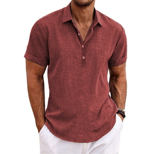 MEN'S LAPEL SHORT SLEEVE COTTON LINEN SHIRT