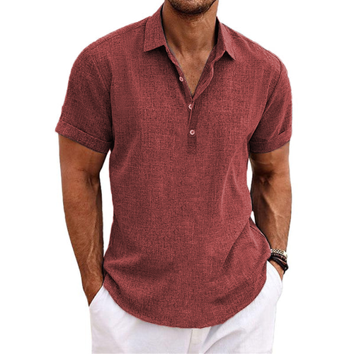 MEN'S LAPEL SHORT SLEEVE COTTON LINEN SHIRT