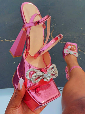 Sparkling Bow Platform Heel Sandals