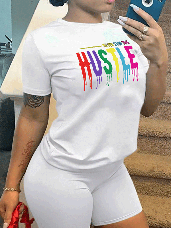 HUSTLE Letter Casual Tee