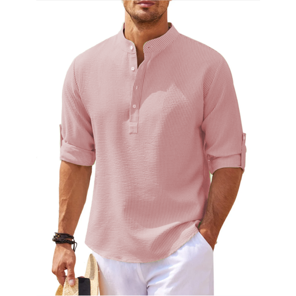 Men's Linen Henley Shirt Long Sleeve Casual Hippie Cotton Beach T Shirts Vertical Striped Hawaiian Shirts