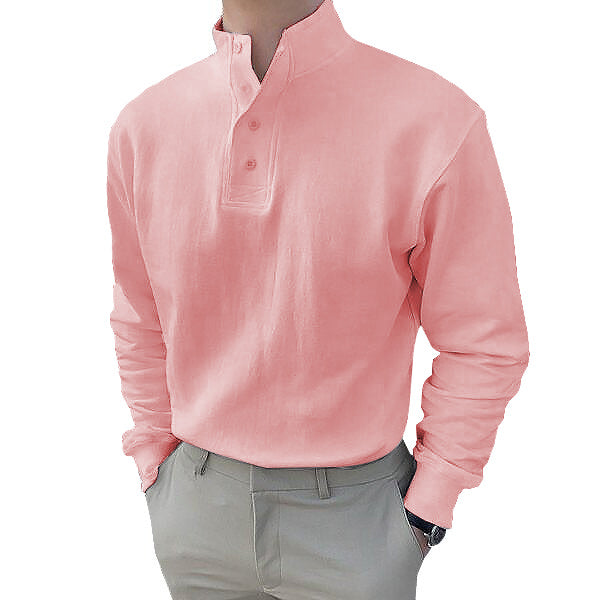 Gentleman's Simple Basic Stand-up Collar Long-sleeved Polo Shirt